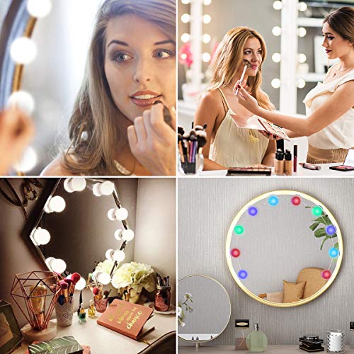 Luces de Espejo Maquillaje, 10 LED Colores Regulable Estilo Hollywood Luz de Tocador Lámparas de Maquillaje Iluminación para Tocador Luce para Baño Maquillaje Atmósfera Festival Decoración