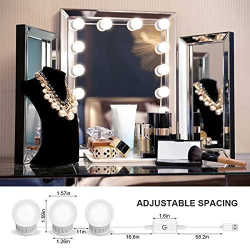 Luces de Maquillaje, 14LED USB Iluminación para Tocador Luz de Maquillaje Estilo Hollywood Cosmético Maquillaje Luz para Makeup LED Lámpara de Maquillaje para Baño (sin espejo)
