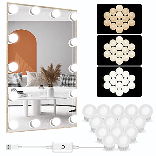 Luces de Maquillaje, 14LED USB Iluminación para Tocador Luz de Maquillaje Estilo Hollywood Cosmético Maquillaje Luz para Makeup LED Lámpara de Maquillaje para Baño (sin espejo)
