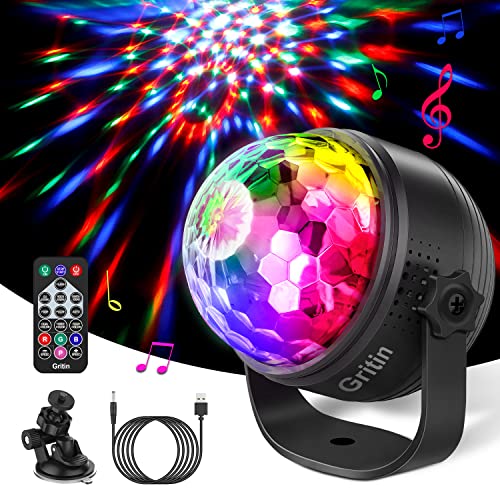 Luces Discoteca, Gritin Activadas por Sonido Bola Discoteca de Luces de Fiesta -15 Colores RGBP Cambio con Control Remoto, con 4M USB Cable Ideal para Cumpleaño, Discoteca, Fiesta