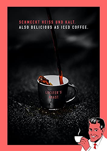 LUCIFER'S ROAST 1kg Espresso de KIQO de Italia - 1kg - café extremadamente fuerte - bajo en ácido - 100% Robusta - 571 mg de cafeína por taza (café molido, 1000g)