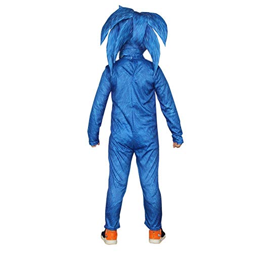 LUCKY Niñas Niños DisfrazSonic Hedgehog Jumpsuit + Tocado + Guantes Traje de lujo (125-140cm / 7-8 años, Azul)