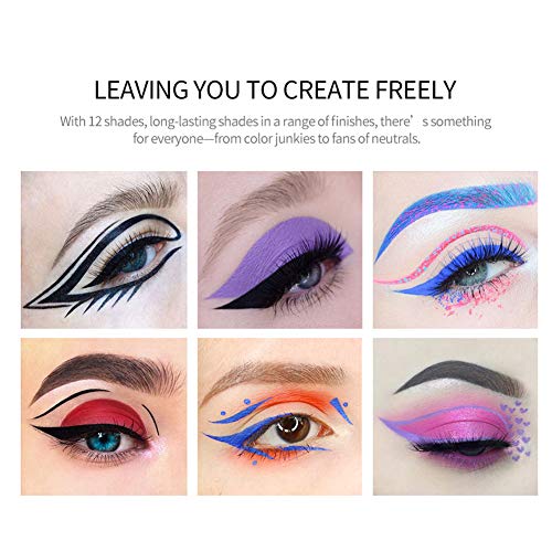 Lucoss Eyeliner Liquido Colores - Delineador de Ojos de Colores - Lapiz de Ojos Waterproof Resistente al Agua 12 Colores Negro Verde Amarillo Rosa Morado Azul