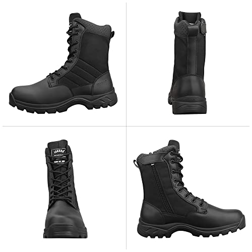 LUDEY Cómodas Botas Tácticas Militares para Hombres Botas de Combate Ligeras Cuero de plena flor/Ante Botas de Montaña Con Cremallera Lateral Model-928-Negro-42EU