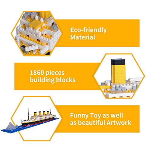 LULUFUN Titanic Ship Model Building Block Set, DIY Mini Building Blocks Toys, Juguete Educativo, Regalo para Adultos y niños (1860 Piezas)