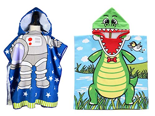 Lumsinker Toallas de baño para niños Natación Poncho de playa Bata de, 2 piezas de cocodrilo de astronauta, Talla única