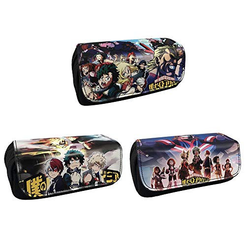 Lunanana My Hero Academia - Estuche para lápices o cosméticos, bolsa organizadora de lona y poliuretano, diseño de Izuku Midoriya, 20 x 9 x 6,5 cm, color negro