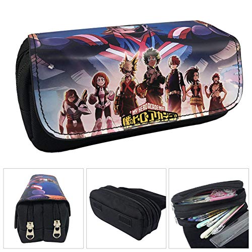 Lunanana My Hero Academia - Estuche para lápices o cosméticos, bolsa organizadora de lona y poliuretano, diseño de Izuku Midoriya, 20 x 9 x 6,5 cm, color negro