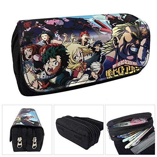 Lunanana My Hero Academia - Estuche para lápices o cosméticos, bolsa organizadora de lona y poliuretano, diseño de Izuku Midoriya, 20 x 9 x 6,5 cm, color negro