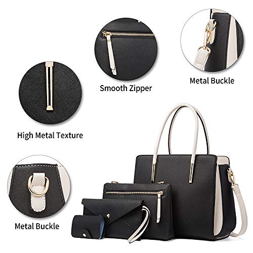 LUOWAN Bolsos de Mujer Bolso Bandolera Tote Bolso Señora Tote Grande De Hombro Bolsos PU Cuero Bolsos de mano 4pcs Set (Negro)