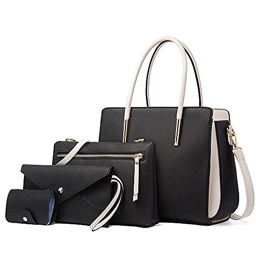 LUOWAN Bolsos de Mujer Bolso Bandolera Tote Bolso Señora Tote Grande De Hombro Bolsos PU Cuero Bolsos de mano 4pcs Set (Negro)