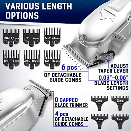 LURNOFY Cortapelos Hombre, Máquina Cortar Pelo Profesional, Recortadora de Barba Recargable, Kit de Corte Inalámbrico con Cuchilla en T, con Pantalla LED, para Peluqueros, Salón, Familia (Plata)