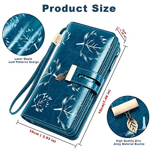 LUROON Carteras Mujer Piel, Monederos Mujer Cuero Gran Capacidad con 24 Ranuras para Tarjetas Bloqueo RFID Billeteras Mujer de Elegante y Moda Billetera Larga Mujercon Cremallera (Azul)