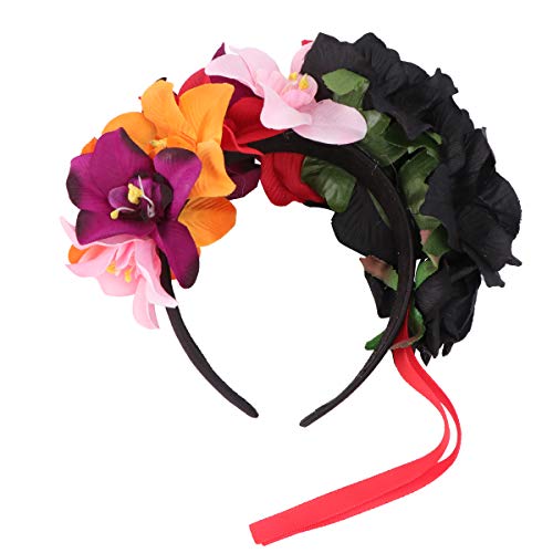 Lurrose Diadema de flores para mujer, de rosas orquídeas para el pelo, diadema para el festival