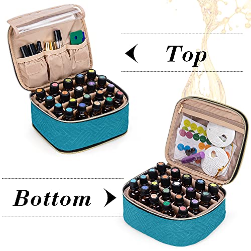 Luxja Bolsa para Aceite Esencial, 2 Capas Caja para Aceite Perfumado, Organizador Aceite Esencial Caber 40 Botellas (15ml), Caja de Gran Capacidad, Verde Azulado (Diseño Patentado)