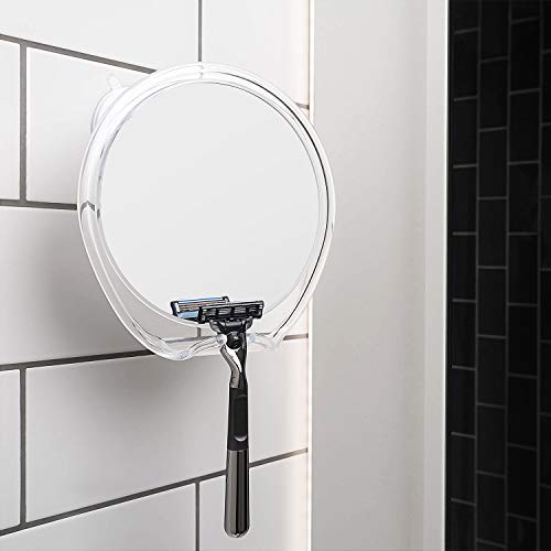 Luxo - Espejo de afeitado para el baño con revestimiento antivaho y una potente ventosa - Espejo para la ducha con soporte para cuchilla y pinzas