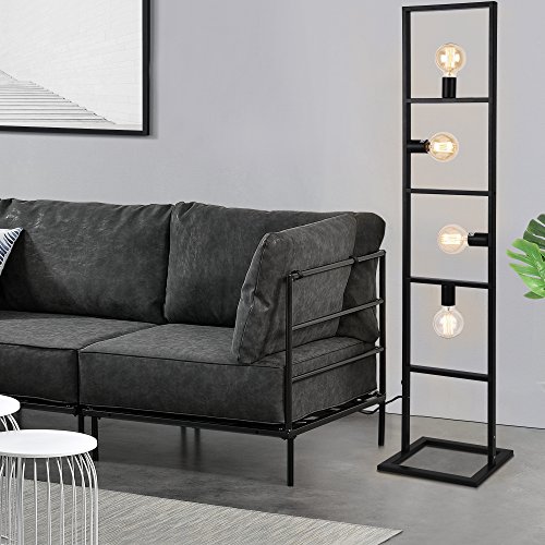 lux.pro Lámpara de pie Plauen con 4 Focos Moderna Diseño Altura 142,5 cm Iluminación Interior Luz efectiva Negro 4 x E27 60W