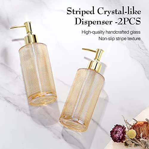 Luxspire 2PZS Dispensadores de Jabón Líquido, 330ML Dosificador Reutilizable Hecho de Vidrio, Botella de Champú para Loción, Gel de Ducha, Jabón de Manos - Oro