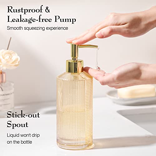 Luxspire 2PZS Dispensadores de Jabón Líquido, 330ML Dosificador Reutilizable Hecho de Vidrio, Botella de Champú para Loción, Gel de Ducha, Jabón de Manos - Oro
