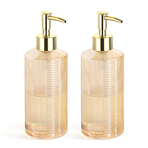 Luxspire 2PZS Dispensadores de Jabón Líquido, 330ML Dosificador Reutilizable Hecho de Vidrio, Botella de Champú para Loción, Gel de Ducha, Jabón de Manos - Oro