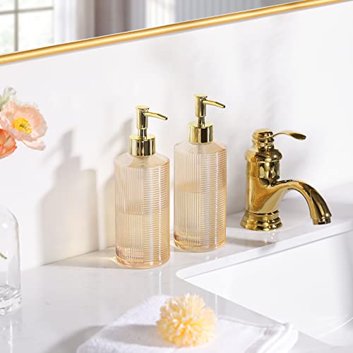 Luxspire 2PZS Dispensadores de Jabón Líquido, 330ML Dosificador Reutilizable Hecho de Vidrio, Botella de Champú para Loción, Gel de Ducha, Jabón de Manos - Oro