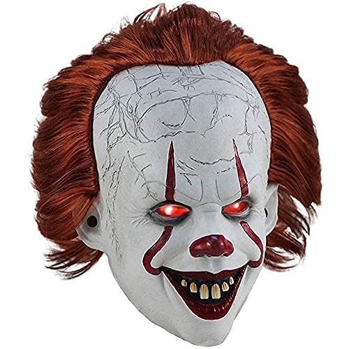 LVLUOKJ Halloween Payaso Espeluznante Pennywise IT Máscara, Partido Accesorio de Disfraces, Máscara Aterradora Casa Embrujada Cosplay Decoraciones, IT Máscara de Látex con Luces