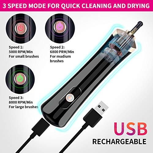 Lyneun Maquillaje Limpiador y secador de brochas, eléctricas profesional Juego de limpiadores de brochas, herramientas automáticas de maquillaje,All in 1 rápida y profunda limpieza