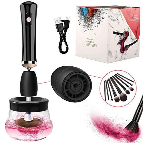 Lyneun Maquillaje Limpiador y secador de brochas, eléctricas profesional Juego de limpiadores de brochas, herramientas automáticas de maquillaje,All in 1 rápida y profunda limpieza