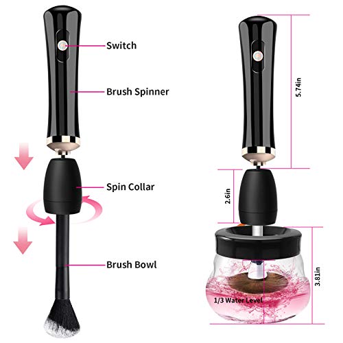 Lyneun Maquillaje Limpiador y secador de brochas, eléctricas profesional Juego de limpiadores de brochas, herramientas automáticas de maquillaje,All in 1 rápida y profunda limpieza