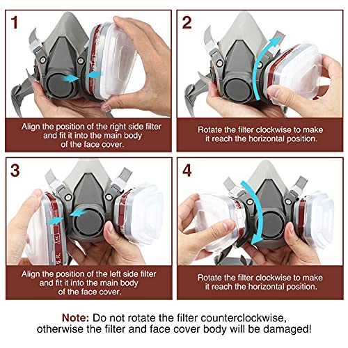 M401 Facial Cubierta Antipolvo, con 2 Caja de Filtro/8 Esponja de Filtro / 1 Gafas Protectoras, contra Polvo/Partículas/Vapor/Gas, Reutilizables, para Proyectos de Renovación, Carpintería, Laboratorio