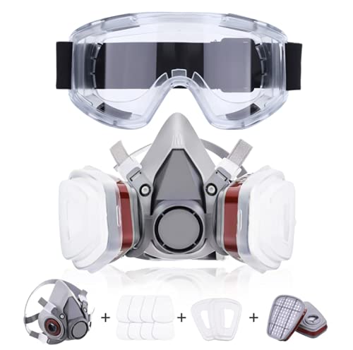 M401 Facial Cubierta Antipolvo, con 2 Caja de Filtro/8 Esponja de Filtro / 1 Gafas Protectoras, contra Polvo/Partículas/Vapor/Gas, Reutilizables, para Proyectos de Renovación, Carpintería, Laboratorio