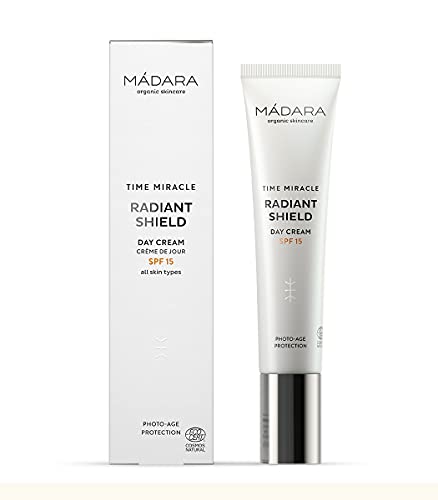 MÁDARA Organic Skincare | Time Miracle Radiant Shield Day Cream SPF15-40 ml, Age-defying moisturiser, With Hyaluronic acid, Invisible UVA/UVB protection, Hydrating, Smoothing