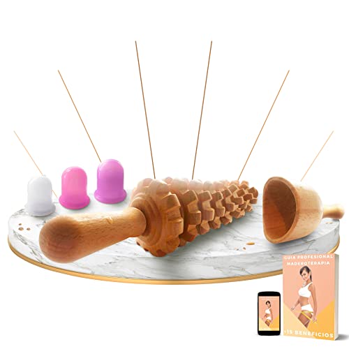 Maderoterapia Kit Corporal Para Masajes Anticeluliticos - Pack X5 Masajeador Anticelulitico con Rodillo de Masaje Muscular, Copa Sueca Y 3 Ventosas de Masaje Para La Celulitis De Las Piernas