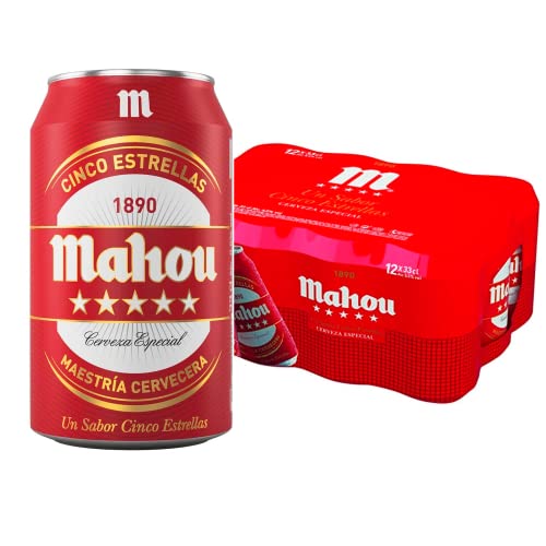 Mahou - 5 Estrellas - Cerveza Dorada Lager, 5.5% de Volumen de Alcohol, Pack de 12 x 33 cl