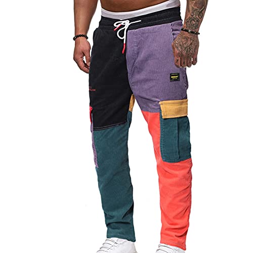 MAIAMY Hombres Mujeres Pantalones Cargo Pana Patchwork Streetwear Otoño Pantalones de chándal Sueltos Pantalones Harem Masculinos