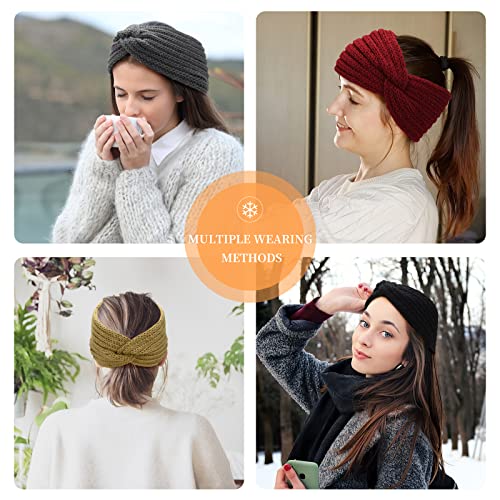 Makone 6 Piezas Diadema tejida de invierno ,diadema de turbante de ganchillo, diadema trenzada,Mujer Invierno Diadema Cabeza Anchas Cabello Turbante Banda Accesorio Pelo