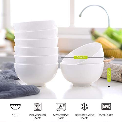MALACASA, Serie Regular, Juego de Cuenco de 8 Piezas Vajilla de Porcelana de 5" Cuenco de Cereal (12.5 * 12.5 * 6.5cm)