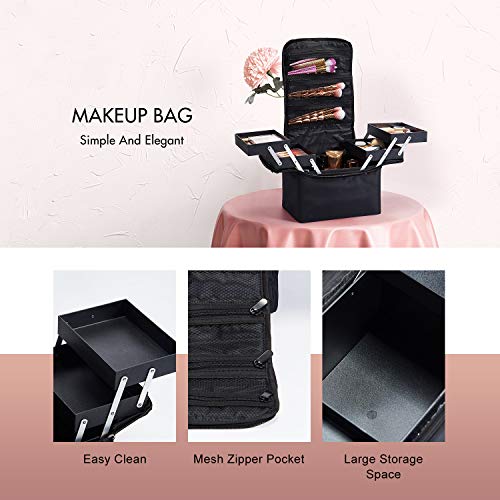 Maletín Maquillaje Neceser Maquillaje Grande Estuche Bolsa Maquillaje de Uñas Beauty Case de Viaje Cosméticos Organizador de Joyero y Manicura Vacío Caja para Mujer con Correa Profesional Negro