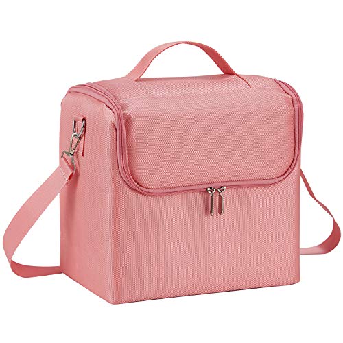 Maletín Maquillaje Neceser Maquillaje Grande Estuche Bolsa Maquillaje de Uñas Beauty Case de Viaje Cosméticos Organizador de Joyero y Manicura Vacío Caja para Mujer con Correa Profesional Rosa