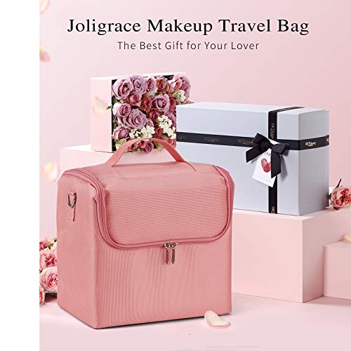 Maletín Maquillaje Neceser Maquillaje Grande Estuche Bolsa Maquillaje de Uñas Beauty Case de Viaje Cosméticos Organizador de Joyero y Manicura Vacío Caja para Mujer con Correa Profesional Rosa