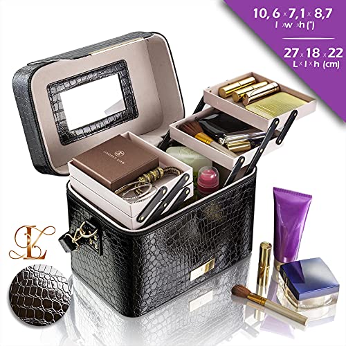 Maletín maquillaje, neceser mujer con cajón y espejo, organizador de maquillaje para los viajes o para el hogar: no más compromisos entre calidad, elegancia y practicidad -LINDSAY LIAM®