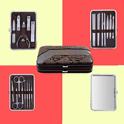 Manicura, pedicura-21 de acero inoxidable de manicura, el sistema de la belleza profesional, cuidado de las uñas de la herramienta con la maleta de lujo set de manicura y pedicura ( Color : Khaki )
