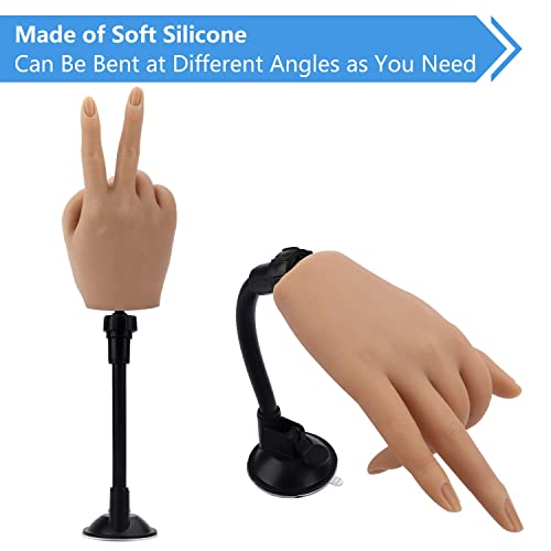 Mano de Práctica de Uñas Postizas, Mano de Silicona suave Práctica Mano Falsa Manos Flexible para Entrenamiento de Práctica Modelo Uñas Herramientas de Manicura con 100 Puntas de Uñas y Lima de Uñas