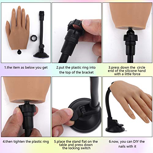 Mano de Práctica de Uñas Postizas, Mano de Silicona suave Práctica Mano Falsa Manos Flexible para Entrenamiento de Práctica Modelo Uñas Herramientas de Manicura con 100 Puntas de Uñas y Lima de Uñas