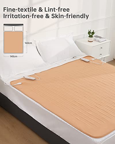 Manta térmica con 2 elementos de control 140x160cm, mantas eléctricas para la cama con apagado automático, protección contra sobrecalentamiento, 4 niveles de temperatura, lavable
