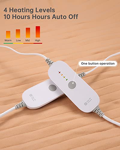 Manta térmica con 2 elementos de control 140x160cm, mantas eléctricas para la cama con apagado automático, protección contra sobrecalentamiento, 4 niveles de temperatura, lavable