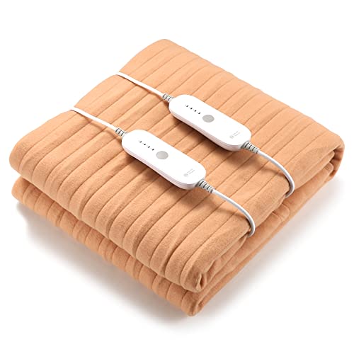 Manta térmica con 2 elementos de control 140x160cm, mantas eléctricas para la cama con apagado automático, protección contra sobrecalentamiento, 4 niveles de temperatura, lavable