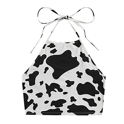 maozuzyy Camiseta De Manga Corta T-Shirt Cute Cut Top Women Sexy Cow Milk Strap Vest Print Lady Summer Top Club Wear Female Cut Top-A_L