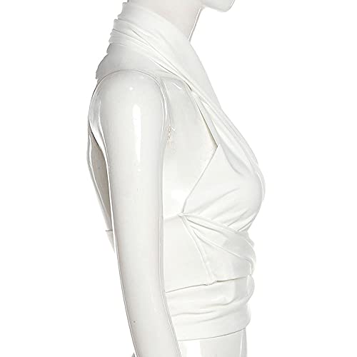 maozuzyy Camiseta De Manga Corta T-Shirt Halter De Color Sólido, Top Corto para Mujer, Agujero De Vendaje, Chaleco Halter Sexy, Estilo Delgado, Club De Fiesta, Ropa De Abrigo para Mujer-N420-Khaki_M