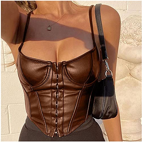 maozuzyy Camiseta De Manga Corta T-Shirt Moda Mujer Verano Sexy Corsé De Corte Bajo Bustier Sling Crop Top Slim Push Up Chaleco para Fiesta De Club De Vacaciones-Marrom_S